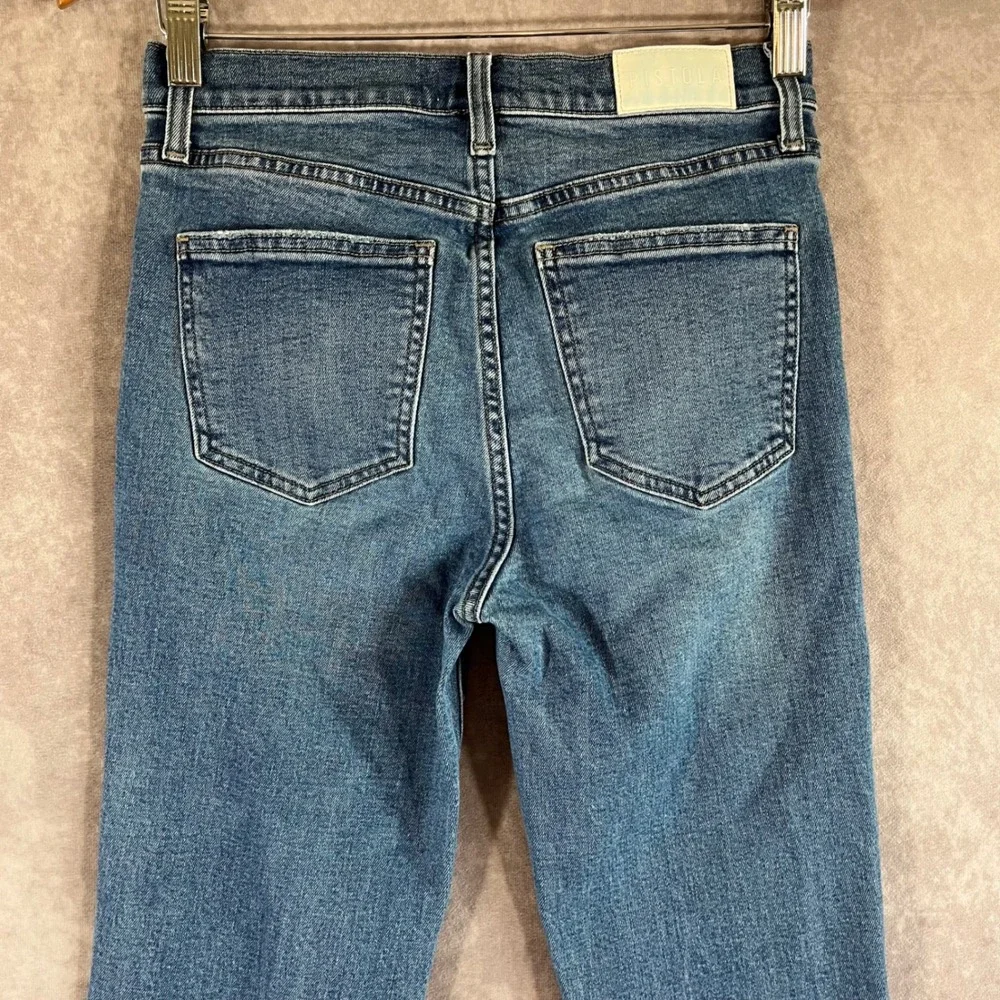Pistola High Rise Straight Leg Jeans Womens 27 Medium Wash Blue Raw Hem Distress